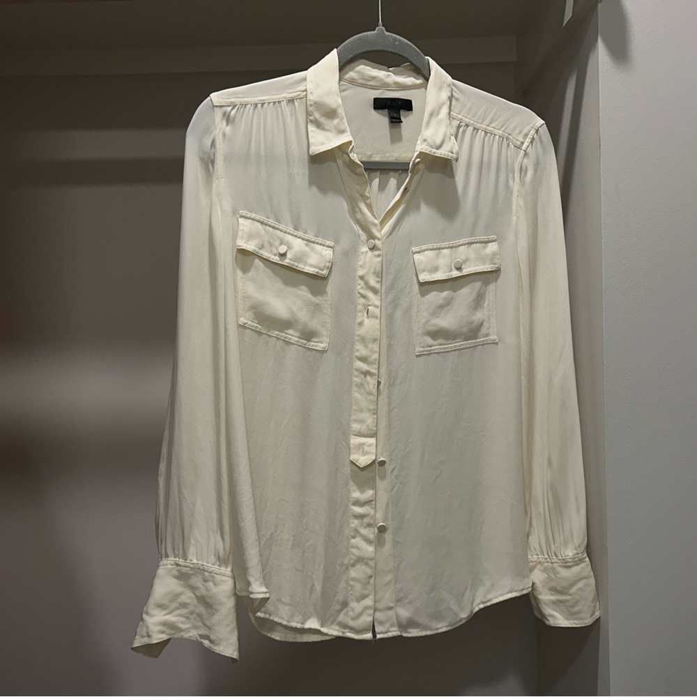 J. Crew Cream Button Down Shirt with Ruffled Cuffs